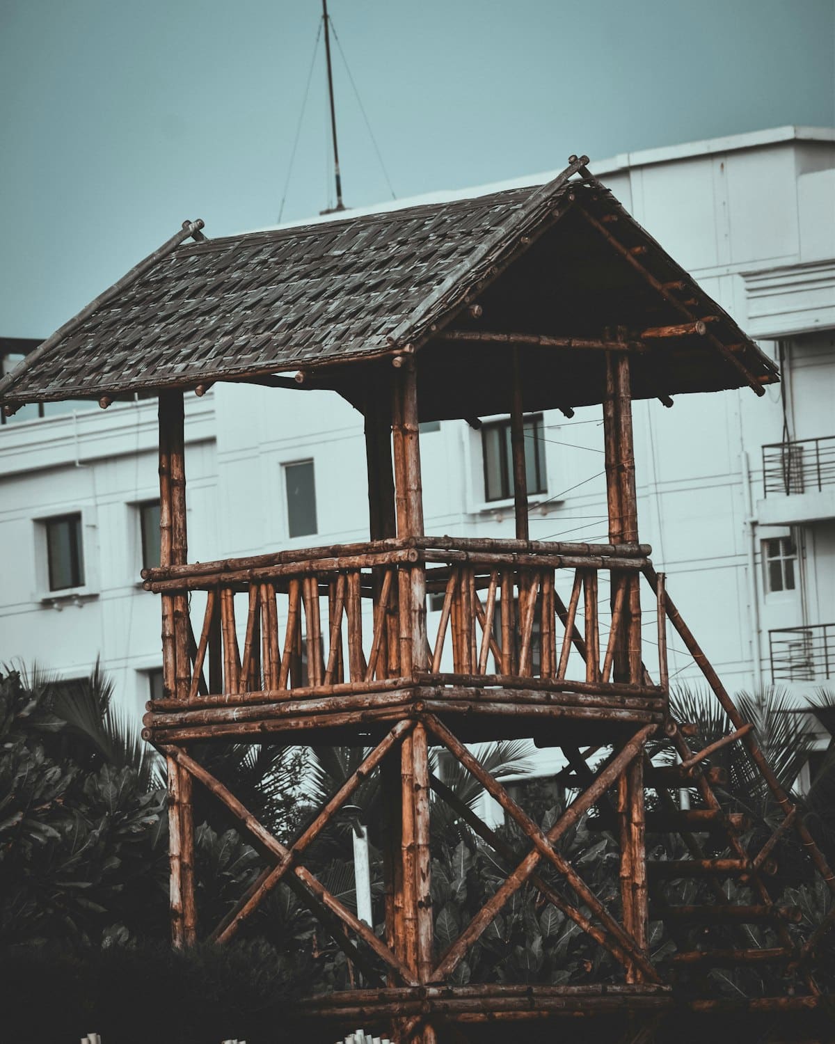 Bamboo and wood roof structure showing natural building materials