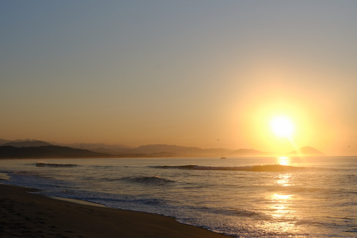 Golden sunset over the ocean at the Oaxacan coast