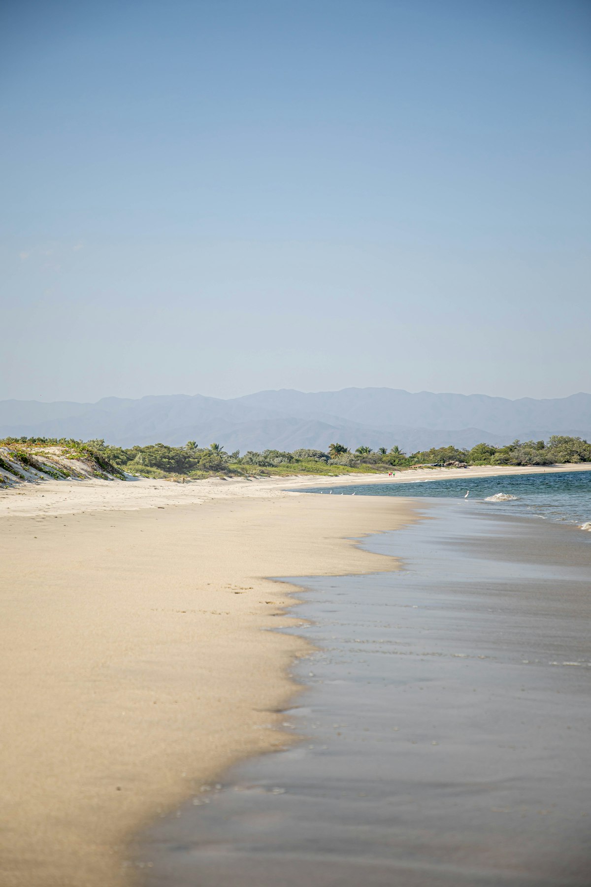 Quiet stretch of beach with sand and turquoise water