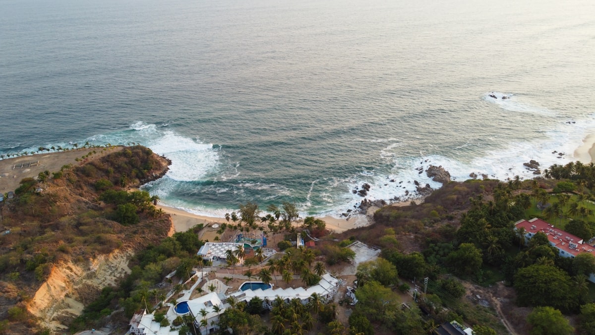 Aerial view of a tropical beach and coastline