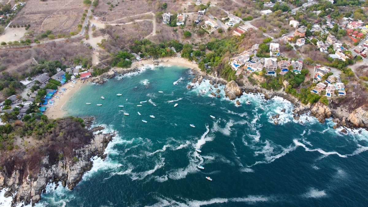 Bird's eye view of the coastline and lagoon system